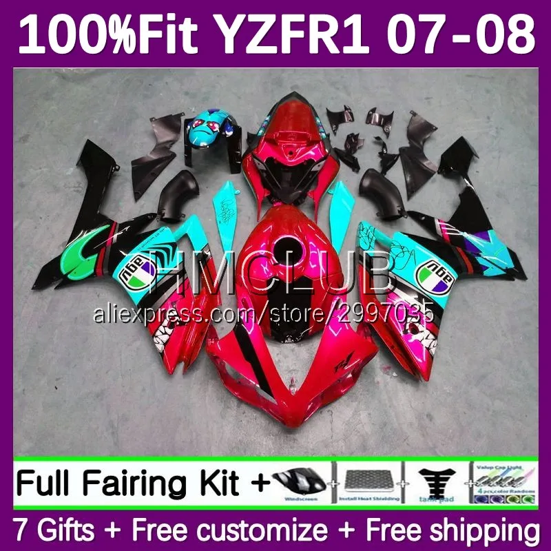 Fairing For YAMAHA YZF-R1 YZF1000 YZF R1 R 1 1000 CC 138No.175 1000CC YZFR1 07 08 YZF-1000 2007 2008 Injection Body Shark red