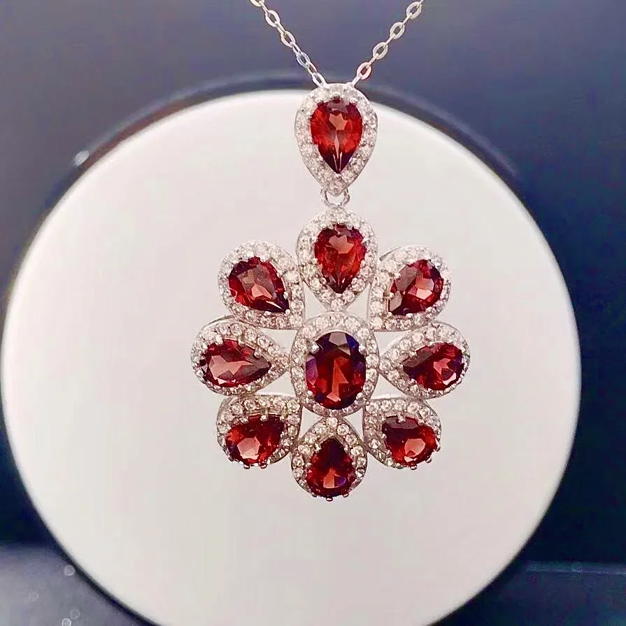Fashion Silver Garnet Pendant for Party 10 Pieces Natural Garnet Necklace Pendant Solid 925 Silver Garnet Jewelry