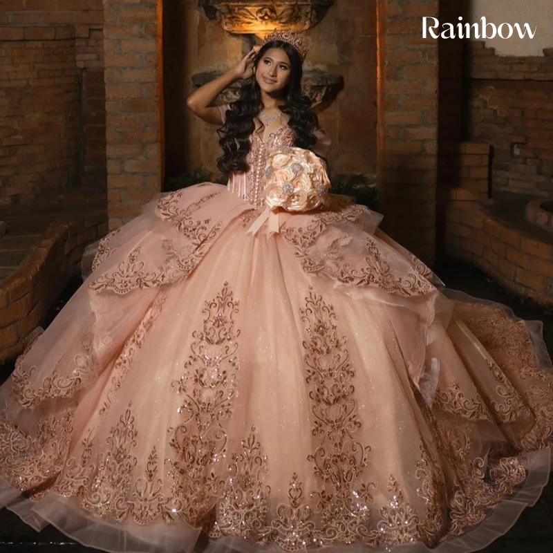 

Off The Shoulder Quinceneara Dress Ruffled Organza With Embroidered Lace Prom Party Gown Sleeveless Customized Vestido De Noche