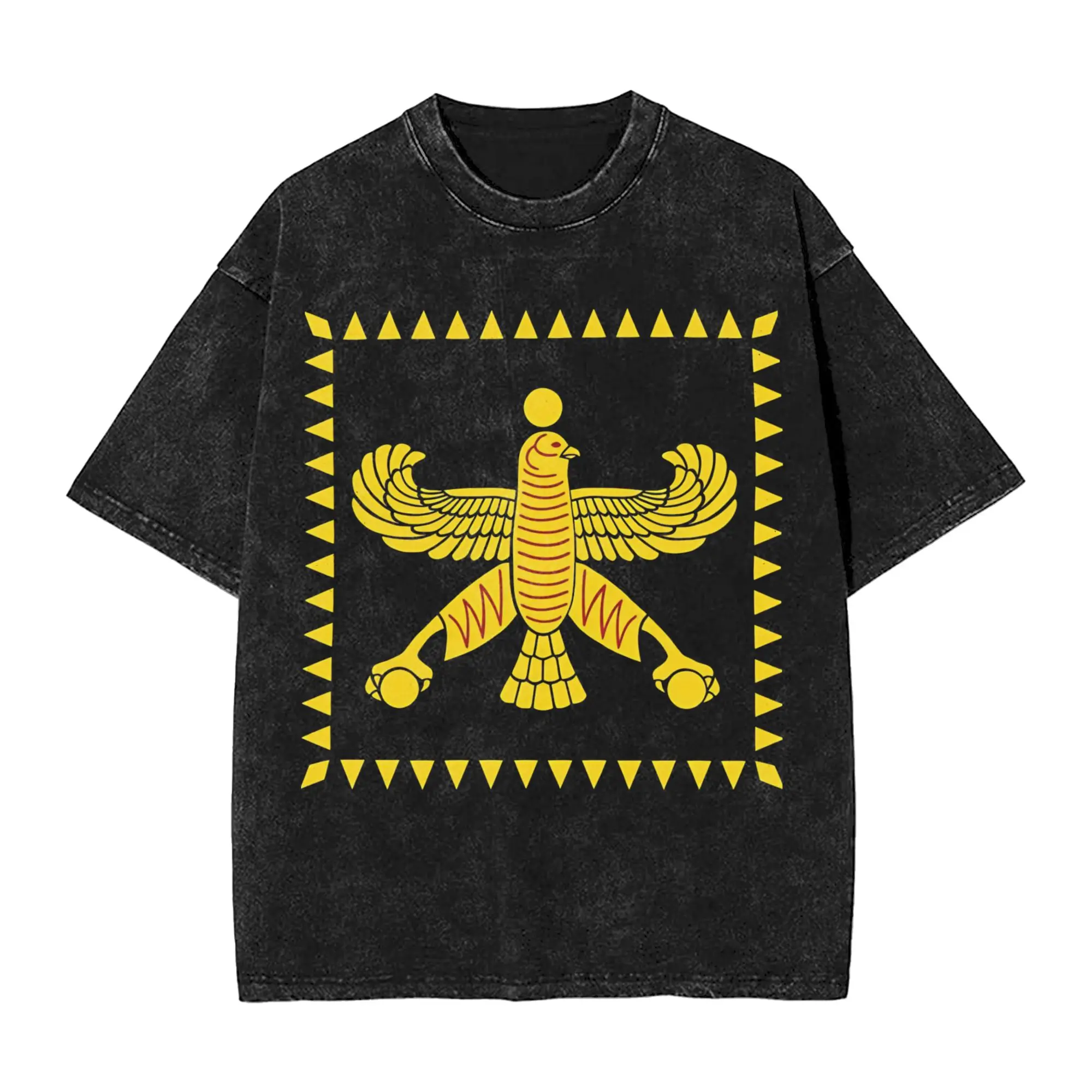 Persian Flag Achaemenid Empire Flag Men's T Shirts Washed Fashion Tees Short Sleeve Round Collar T-Shirt Cotton Summer Clothing