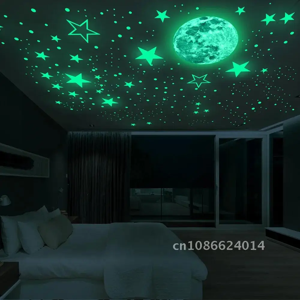 

Glowing Stars and Moon Wall Decals for Baby Nursery Kids Room Home Decoration Luminous Wall Stickers Dark Bedroom Ceiling