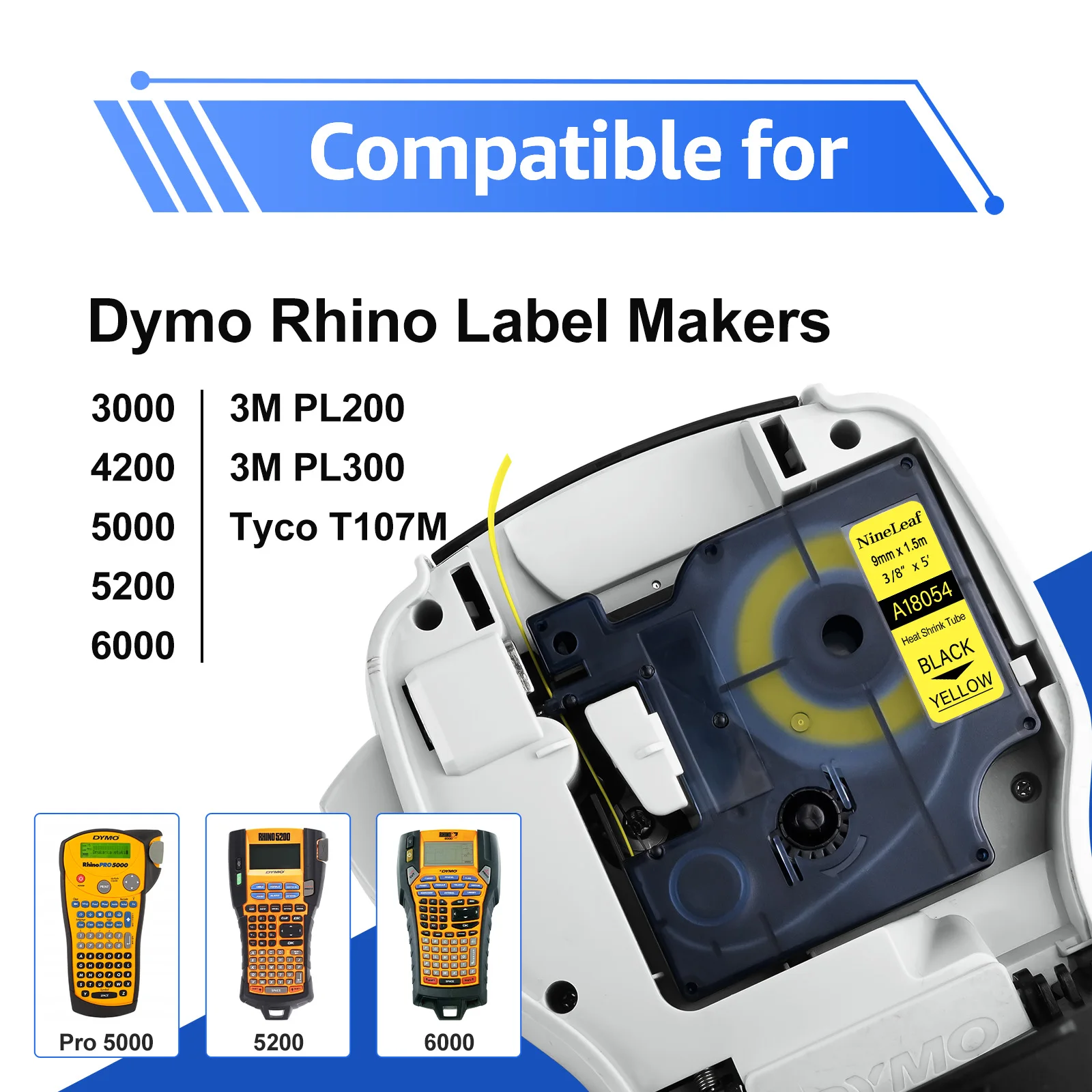3/5/10 Stück Etikettenband kompatibel mit Dymo 18052 18055 Schrumpfschlauch-Etiketten für DYMO Rhion 4200 5200 Etikettierer – Detail 2