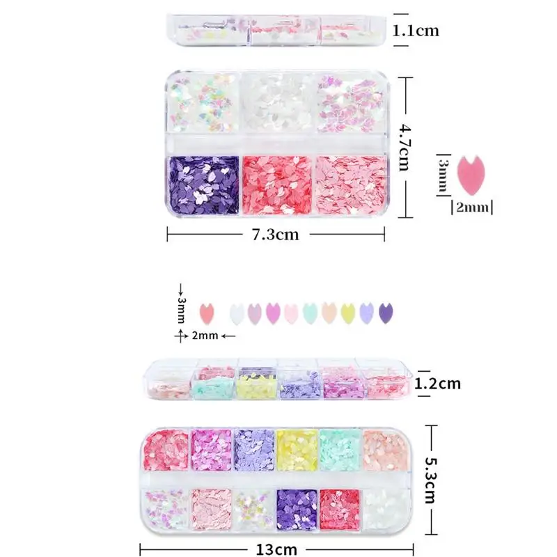 6/12 شبكات زهر الكرز بتلات مسمار الفن بريق الترتر المجسم مسمار رقائق الترتر مختلط قزحي الألوان مسحوق مسمار الديكور #6