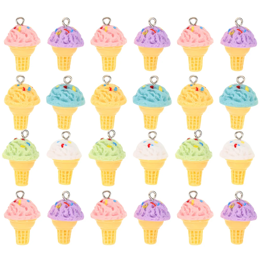

24 Pcs Ice Cream Charm Resin Accessories DIY Jewelry Making Cone Ornaments Keychain Pendants Summer Craft Supplies
