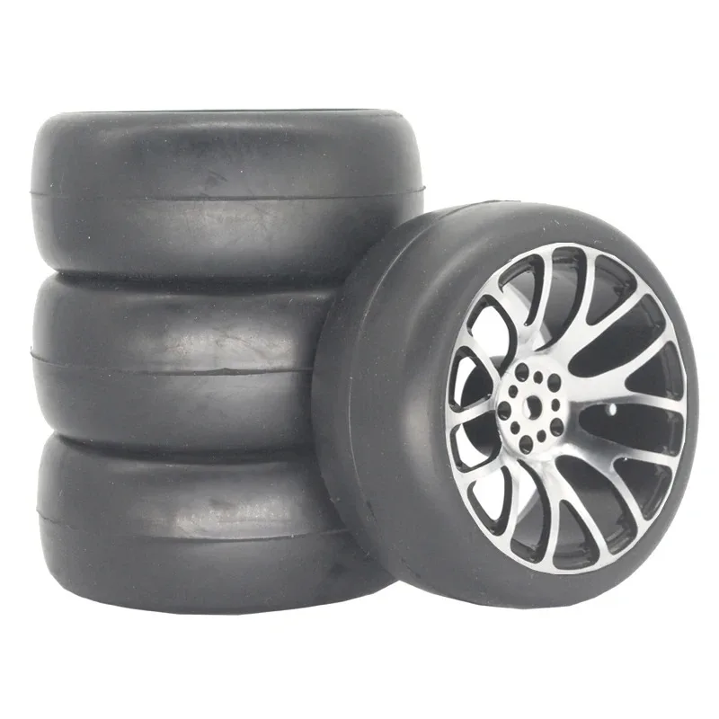 

4pcs 12mm Hex Alloy Wheel Rim Rubber Tire Set Fit 1:10 RC Drift Racing Car Tamiya TT Series HSP HPI Upgrade Parts