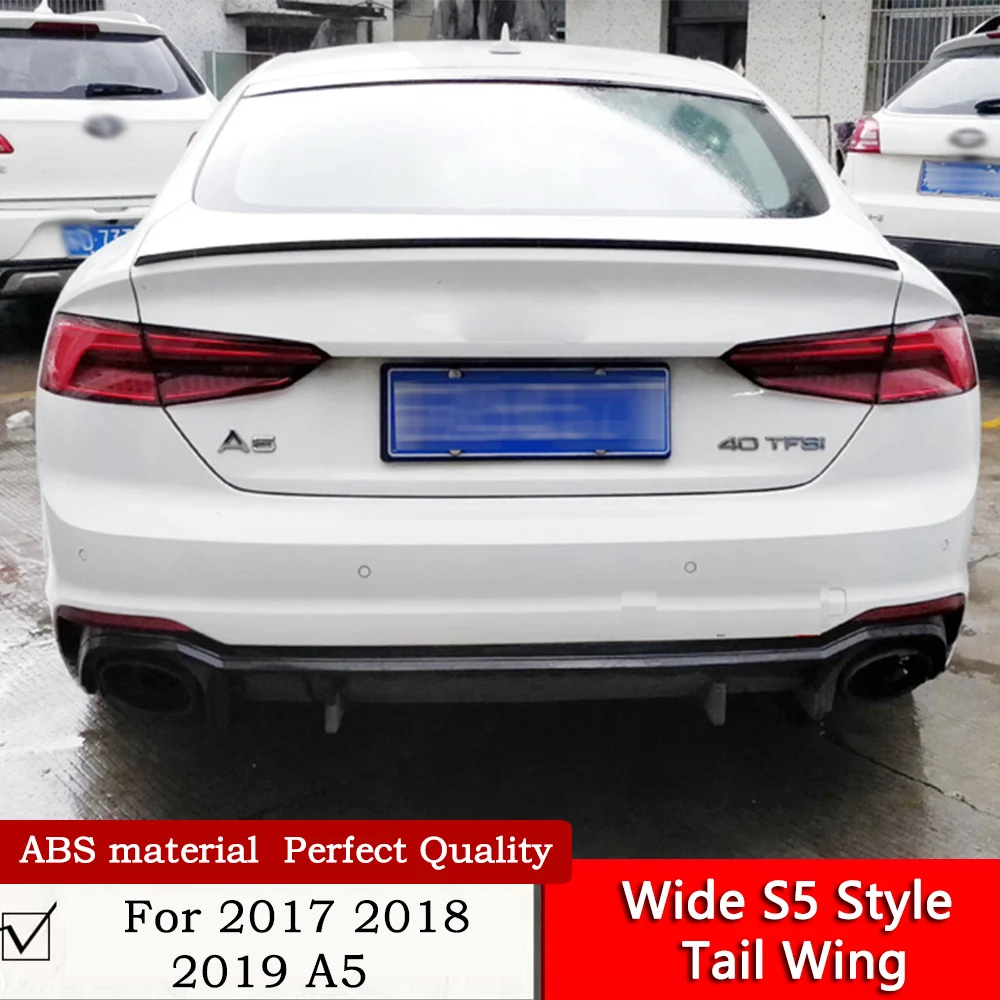 

Wide S5 Style Tail Wing For 2017 to 2019 A5 Sportback/Coupe Modification Glossy Black ABS Material Carbon Wide S5 Boot Spoiler