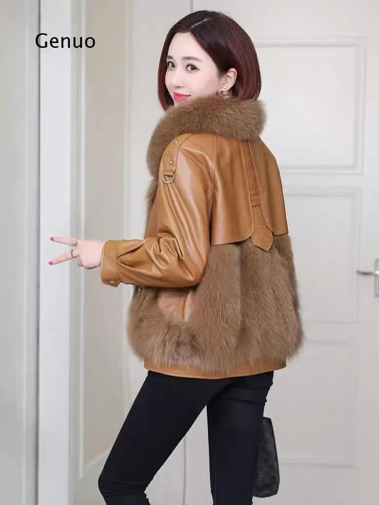 Ladies Faux Fox Fur Coat Winter Warm Thick Slim Fit Outerwear Elegant Jacket for Daily Work Party Streetwear