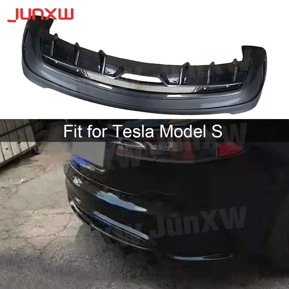 

High quality FRP Rear Bumper Carbon Fiber Rear Lip Diffuser for Tesla Model S Sedan 4 Door 2017-2019 Back Bumper Body Kits