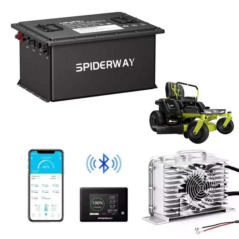 

48V 105Ah LiFePO4 Lithium Battery Pack for Electric Riding Lawn Mower W/25A Charge