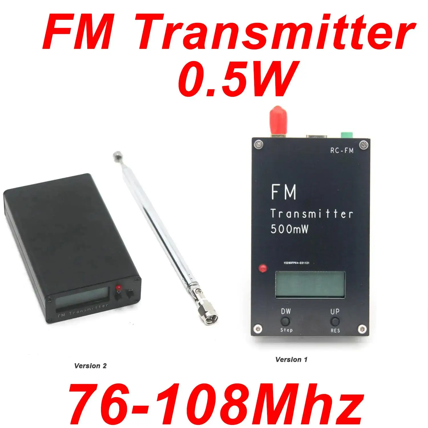 0.5W FM Transmitter W/ Antenna Digital Display 76-108MHz RF Signal Generator For Audio Campus Radio Station Broadcast Car Stereo