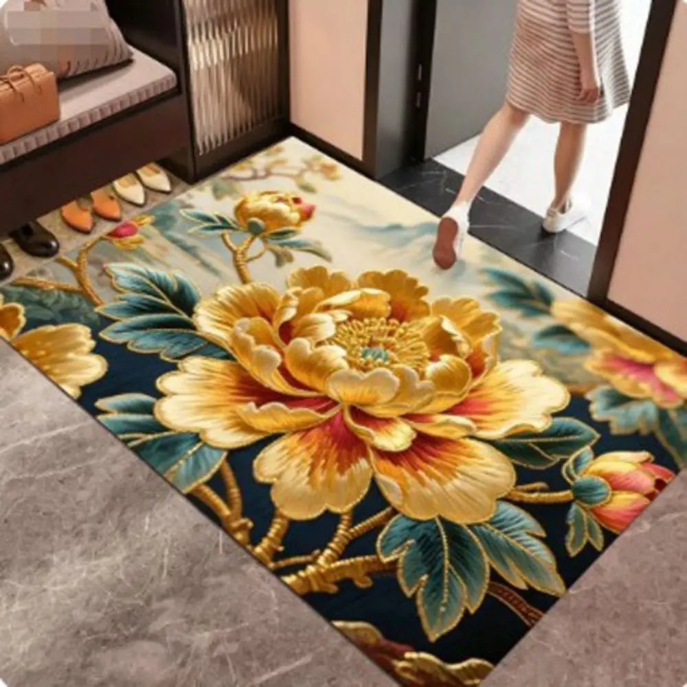Elegant 2D Flower Carpet Soft Non-slip Door Gasket 40x60cm Absorbent Blanket for Living Room Tea Table Bedside