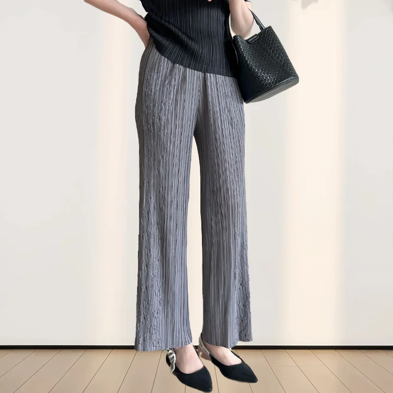 Miyake High-end Pleated Pants 2025 Spring and Summer New Embossed Versatile Casual Fashion Straight Pants Loose Plus Size