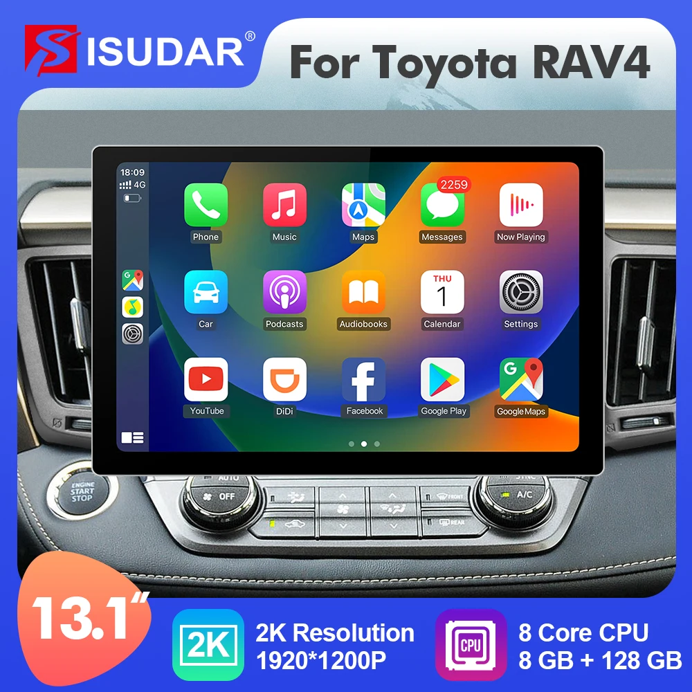 

ISUDAR 13.1 Inch 2K Android 12 Car Radio For Toyota RAV4 4 XA40 5 XA50 2012-2018 Multimedia Player Stereo 4G 8 Core Carplay auto