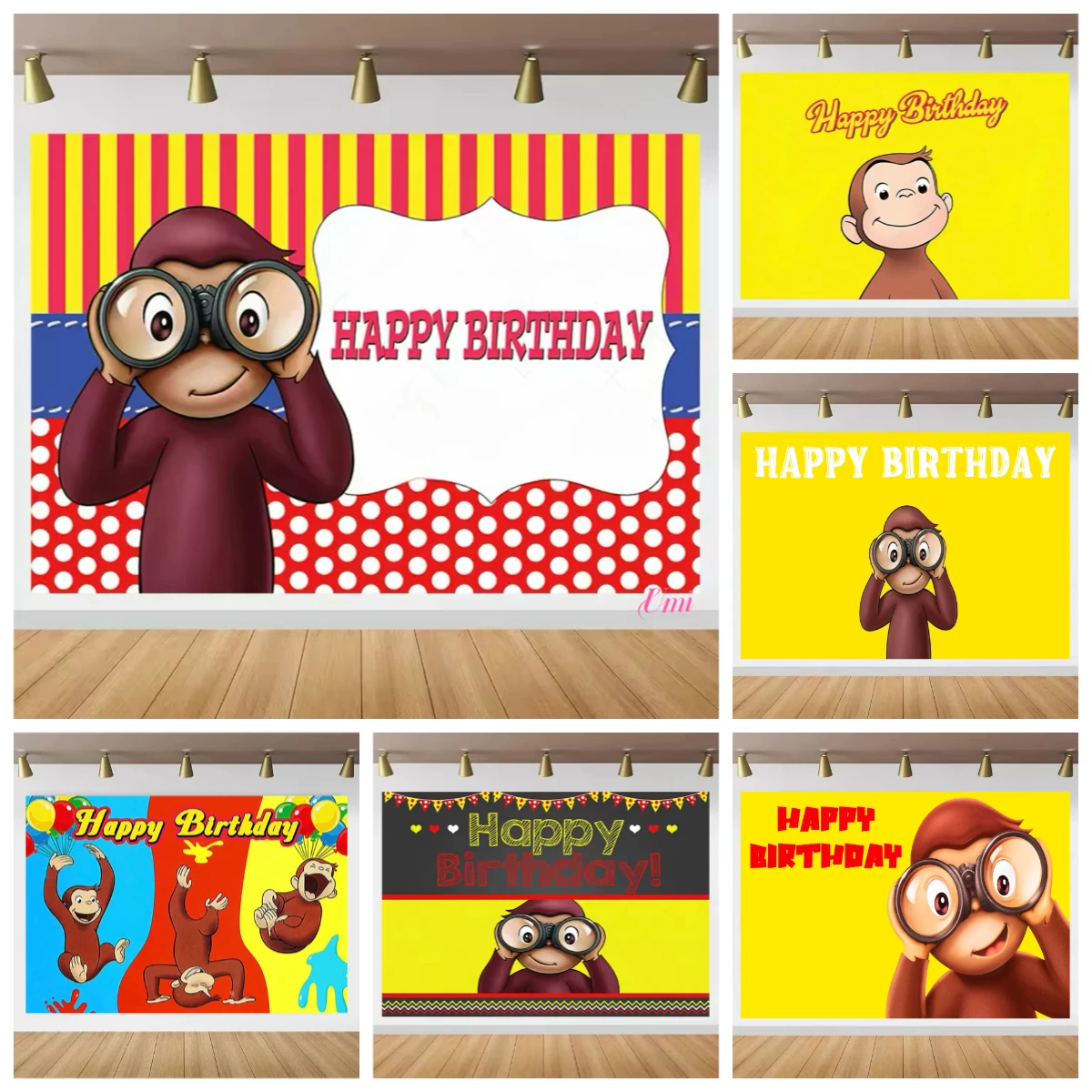 

Cute Cartoon George Monkey Background Children Birthday Party Banner Decoration Supplies Baby Party Gifts Vinyl Photo Shoot Prop