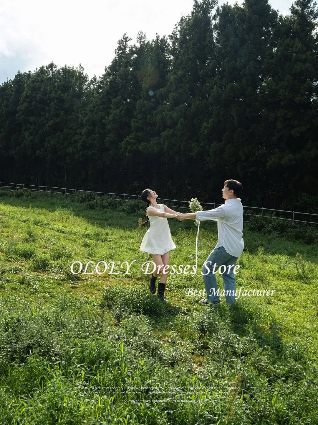 OLOEY اطلاق النار بسيط س الرقبة الساتان بلا أكمام فستان الزفاف الكورية فستان زفاف قصير فستان جنية فستان حفلة موسيقية بسيط صغير #5