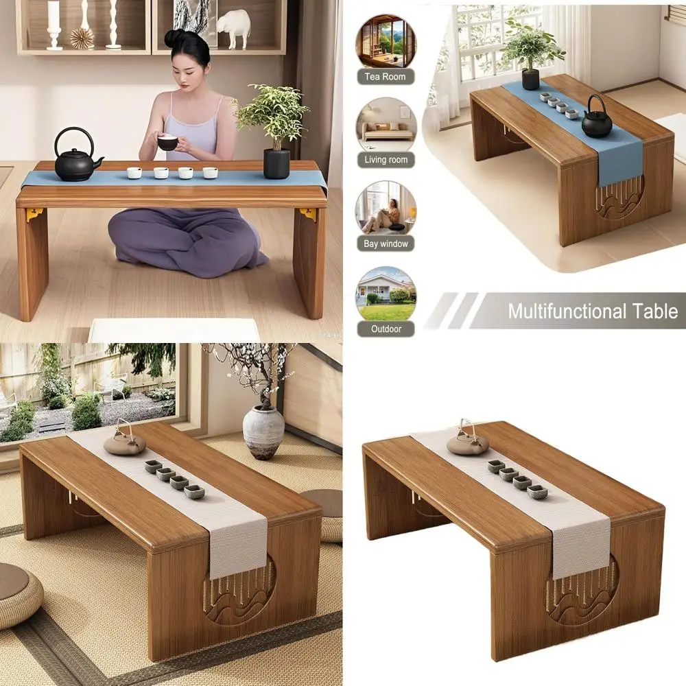 

Bamboo Floor Coffee Table, Foldable Low Seating Table for Meditation and Dining, Suitable for Living Room (Brown, 100cm)