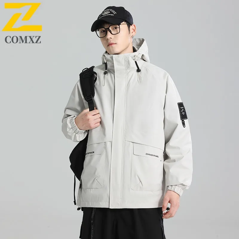 COMXZ Men Puffer Jacket 2025 Sport Hooded Ski Travel Warm Windproof Hiking Cotton Padded Jacket Lightweight Street Padding Coat