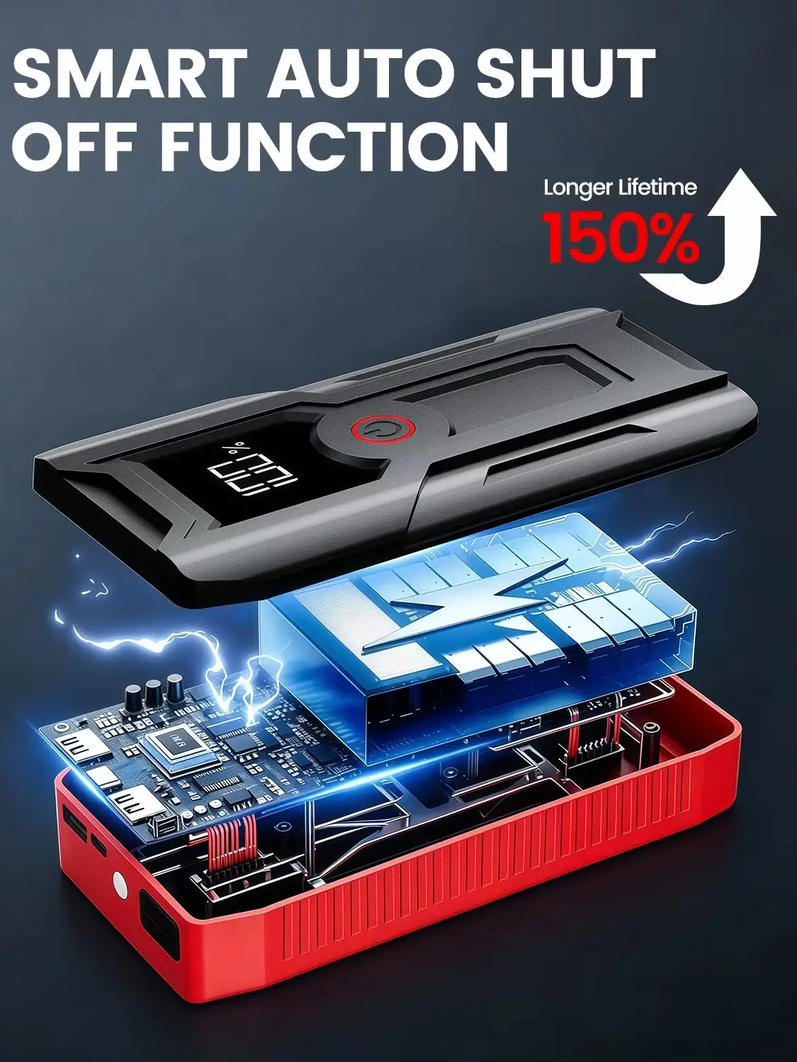 STSCELZ 2000A Auto-Starthilfe, 6000mAh Tragbarer Batterie-Booster für 9,0L Benzin- und 7,0L Dieselmotoren mit LED-Licht