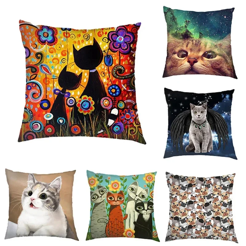 Printed Galaxy Angel Cat Cushion Cover with Wings Pillowcase Home Decor Living Room Sofa Throw Pillow Case