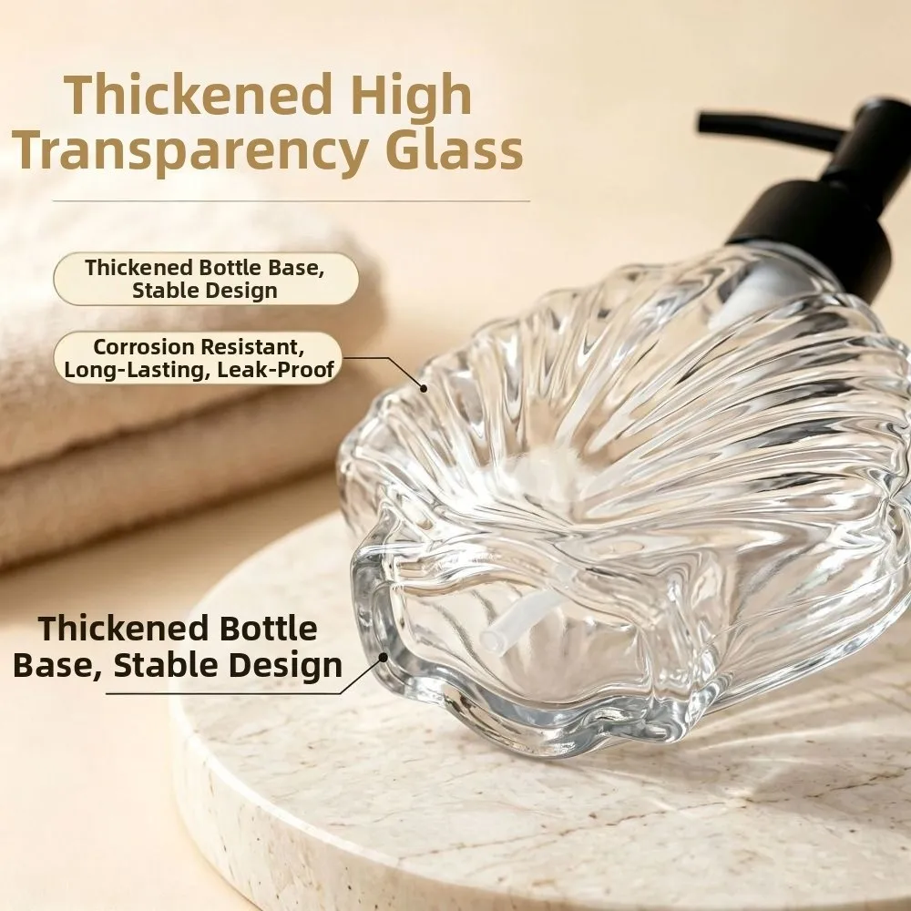 400ml Shell Shaped Soap Dispenser Glass Refillable Hand Soap Bottle Empty Press Type Hand Sanitizer Holder Restaurant