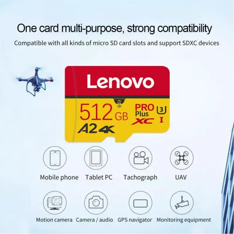 Lenovo-tarjeta Micro TF SD de 2TB, tarjeta de memoria de alta velocidad de 1TB, 128GB, Clase 10, 256GB, 512GB, tarjeta Flash TF para teléfono y Dron