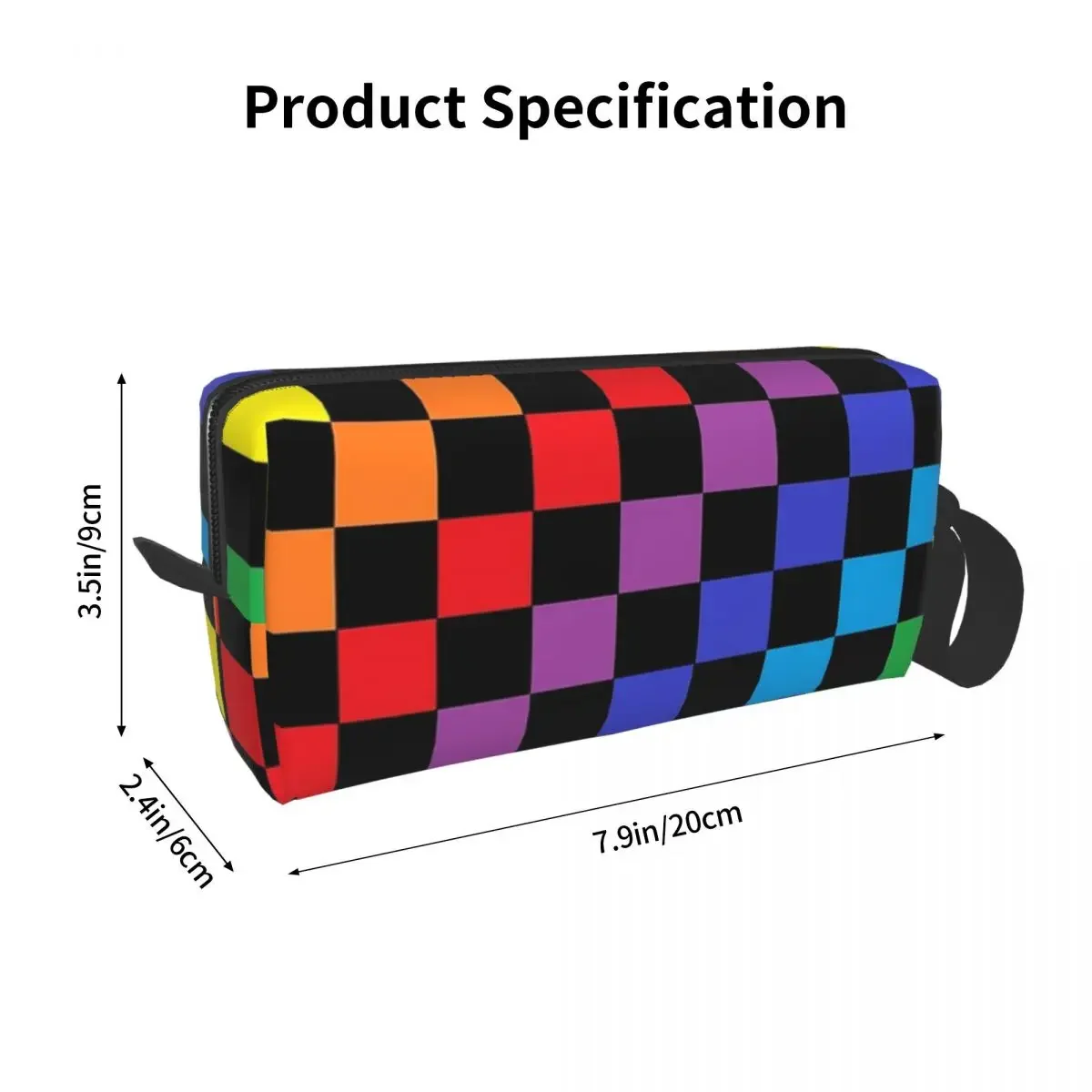 Checkered Rainbow Black Makeup Bag Cosmetic Organizer Storage Dopp Kit Toiletry Cosmetic Bag for Women Beauty Travel Pencil Case