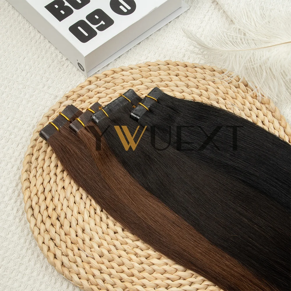 حزم شعر طويلة من جلد البولي يوريثان 12-20 بوصة ينسج الشعر يسلط الضوء على لحمة شعر بشري لعذراء بني داكن للنساء بدون شريط على