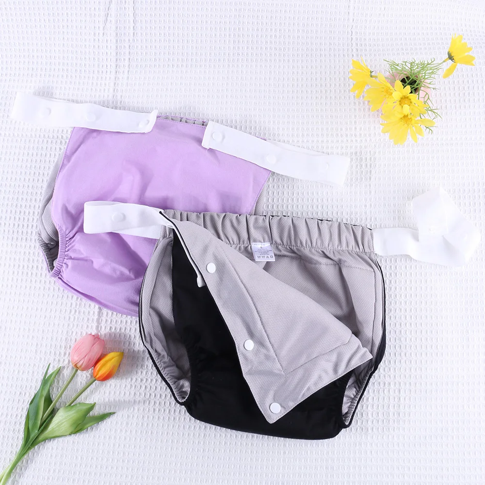 Adjustable Side Snap Adult Cotton Cloth Diaper Reusable Waterproof Leakproof Incontinence Care Pants For Elderly Nursing Home