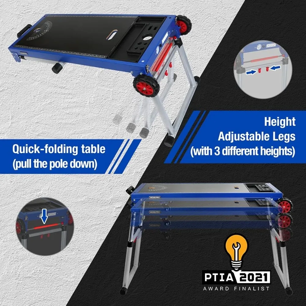 Miter Saw Stand, 5-in-1 Portable Workbench, Quick Folding Work Table with Detachable Miter Saw Stand & Height Adjustable