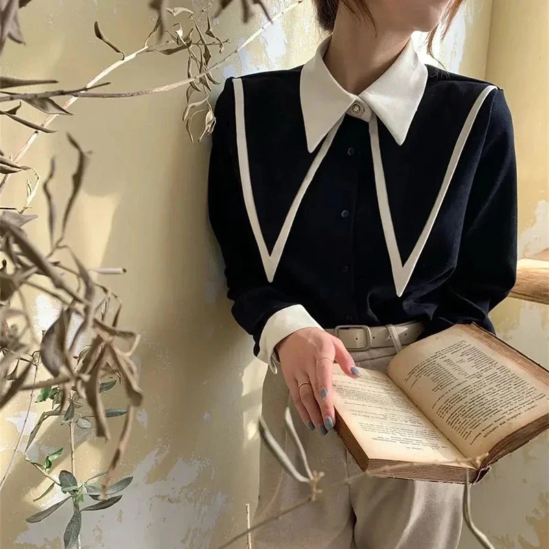 MEXZT camicie eleganti Vintage donna Chiffon Patchwork volant colletto rovesciato camicetta a maniche lunghe coreano Office Lady top larghi