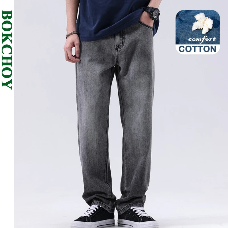 

Осень 2024, новые хлопковые винтажные потертые прямые джинсы для мужчин, одежда, повседневные модные джинсы AG7265