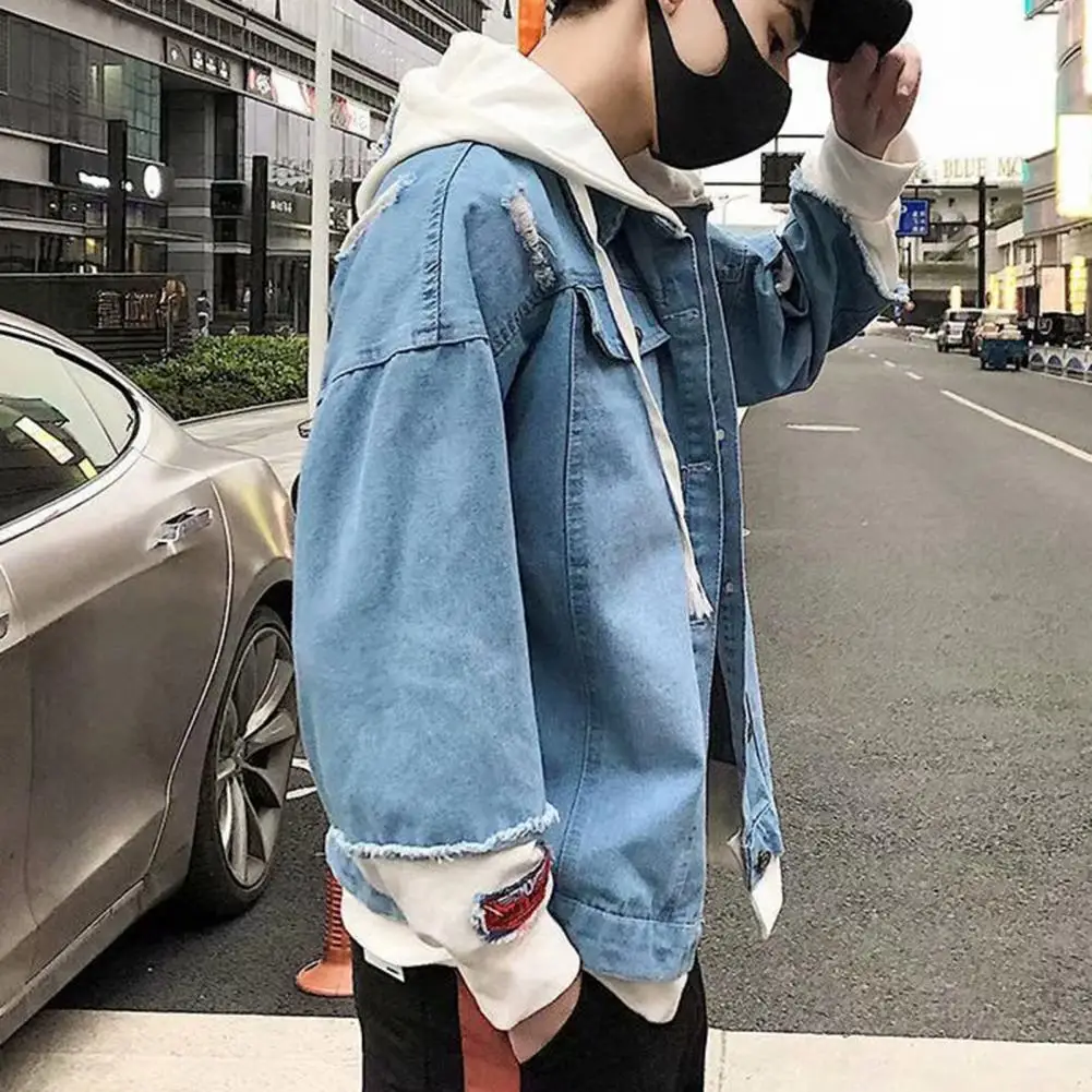 Jean Jacket Spring Autumn Men Outerwear Korean Style Streetwear  Trendy Single Breasted Relaxed Fit Jean Jacket