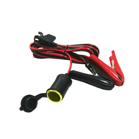 Cabo do soquete do isqueiro do cigarro do sexo feminino, Bateria Jacaré Clip, Fusível com tampa impermeável, 12V, 24V, 14AWG, 20A