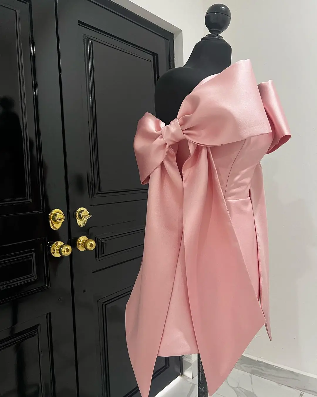 Trendy Pink Big Bow Formal Dress Custom Made 2 Satin Bows Short Prom Party Dresses Birthday Party Night Gowns vestidos de fiesta