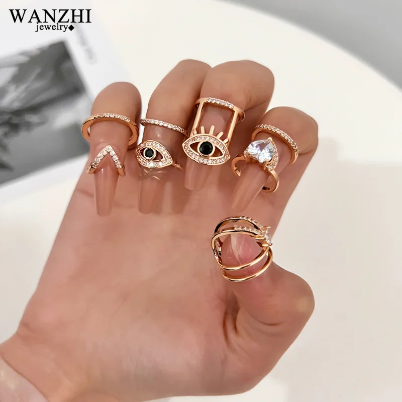 WANZHI 2023 Latest Copper Inlaid Zircon Nail Rings Fashion Selling Gold Plated Manicure Joint Ring for Women Trend Party Jewelry