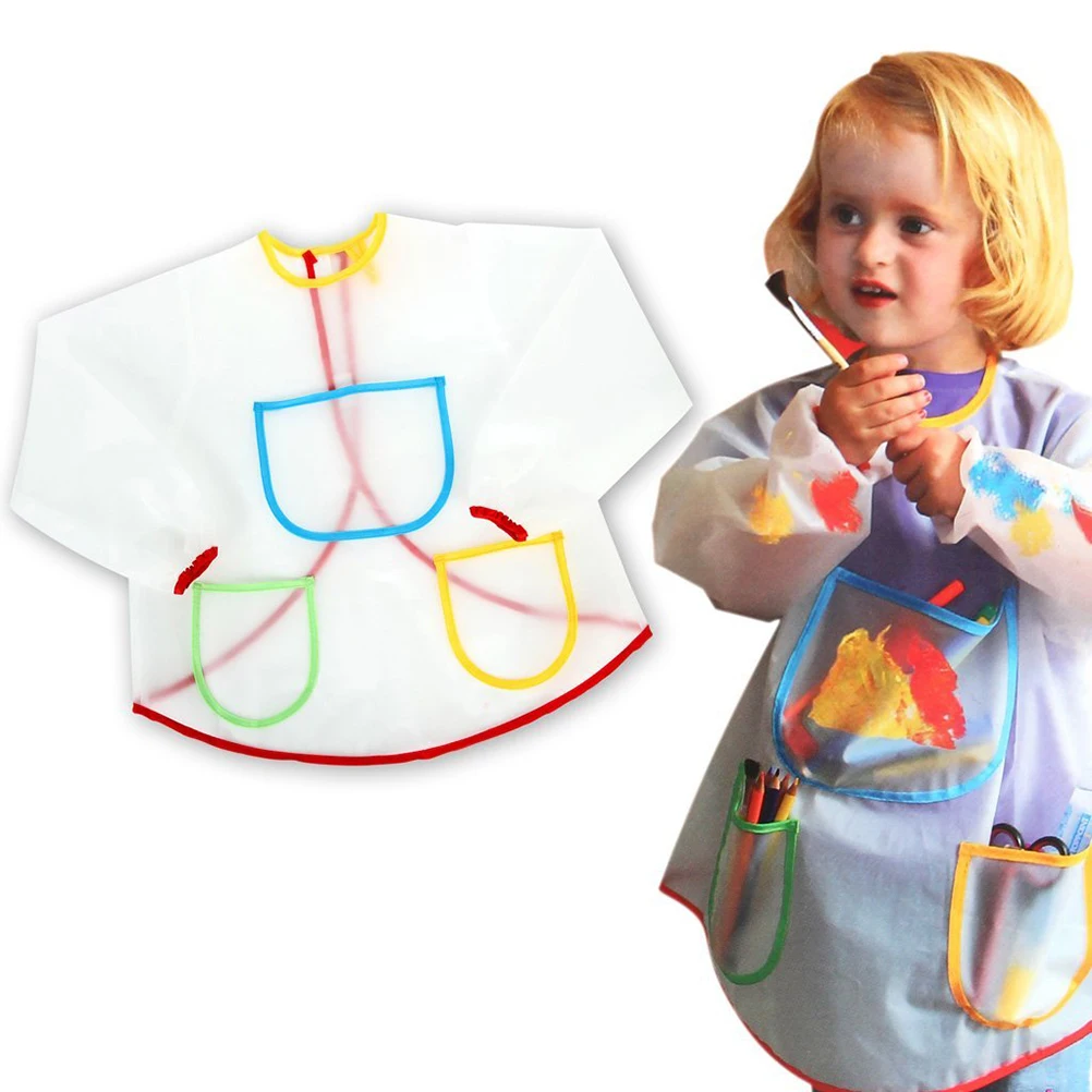 

Waterproof Painting Apron Long Sleeved Transparent PVC Kids Art Smock Bulk Coveralls Boys Girls Oil Snacks Protect
