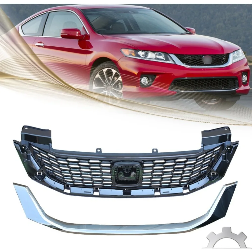 

Front Bumper Upper Black Grille w/Chrome Trim For 2013-2015 Honda Accord Coupe