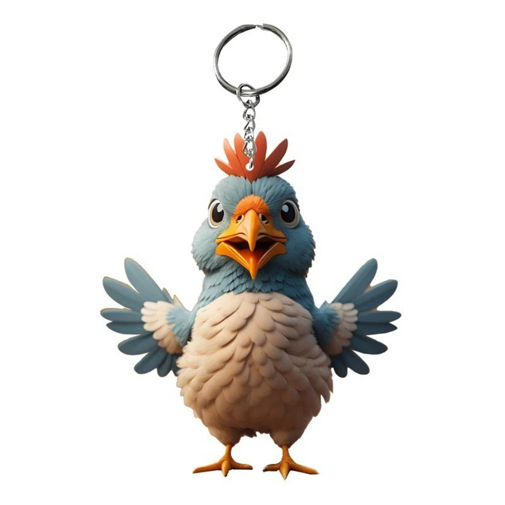 Lovely Cartoon Chicken Animal Keychains Acrylic Rooster Pendant for Women Men Car Handbag Phone Key Rings Accessories Xmas Gifts