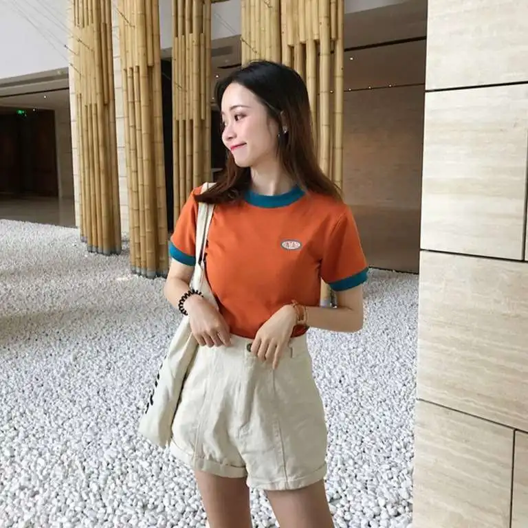 

Летняя женская футболка Slimfit Hi ort Sve round Ne Cotton 00% New Women's Faion Casual Top