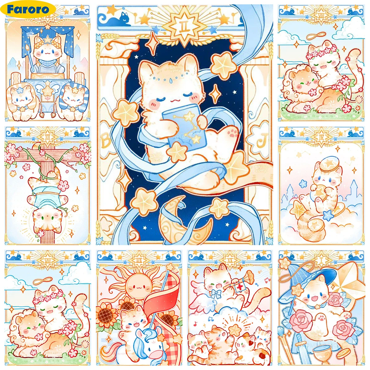 5D Diamond Painting Cute Cat Tarot 5D DIY Full Drill Funny Rhinestone Art Mosaic Embroidery Cross Stitch Hand Home Wall Decor