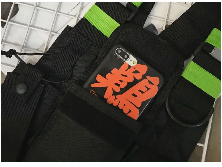 Functional Tactical Chest Bag For Men Fashion Bullet Hip Hop Vest Streetwear Bag Waist Pack Unisex Black Chest Rig Bag