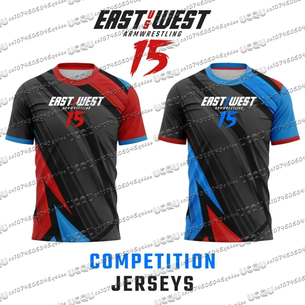 East Vs West 10-15 Devon Larratt Arm Wrestling Jersey Short Sleeve Wrist Enthusiasts Training Fitness T-shirt Uniform Clothes