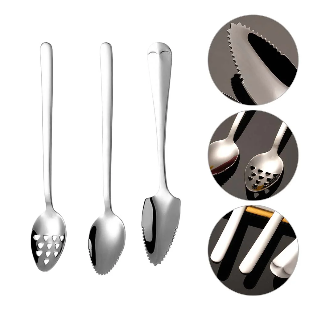 Mud Scraping Spoon Fruit Spoons Home Baby Stainless Steel Dessert Scoops Pear Serrated Edge Feeding Kitchen Supply