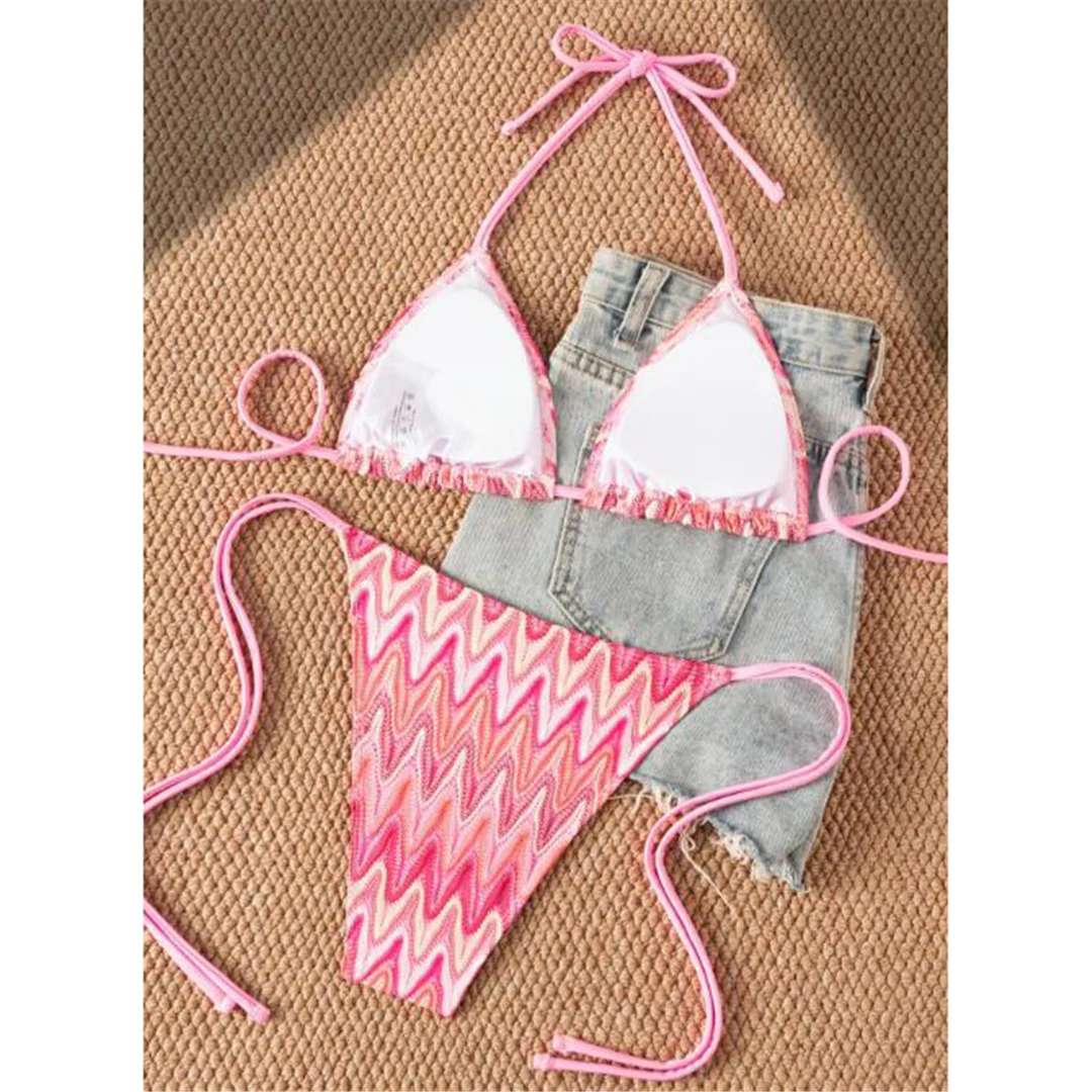 Bedruckter Neckholder-Bikini, Damen-Badeanzug, zweiteiliges Bikini-Set, hoher Beinausschnitt, mit Trägern, Badebekleidung, Badeanzug, Modell V8176. – Detail 9