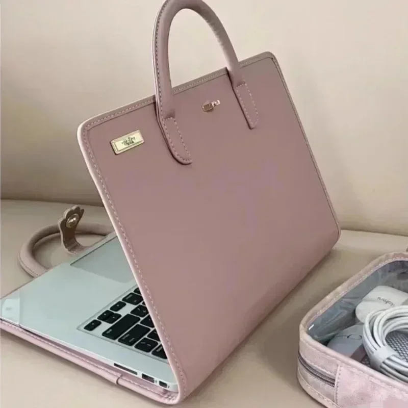 13-16 Inch Fashion PU Laptop Sleeve Pink with Handle Protective Case Breathable Bag Laptop for Xiaomi Huawei Notebook Pouch
