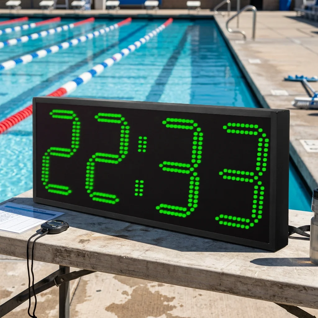 Swimming Pace Clock Programmable Repeating Count 9 Inch Aluminum Alloy Green Number LED Display Wireless Electronic Waterproof