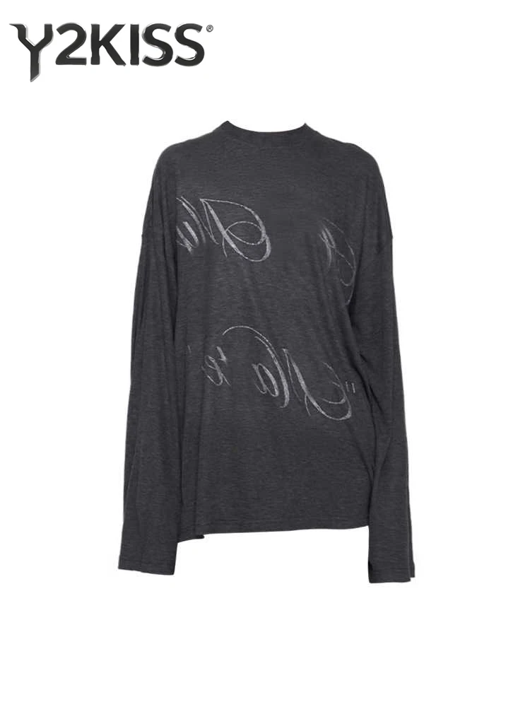 

Зимние женские свободные повседневные футболки Y2k Abi с длинными рукавами и круглым вырезом, дизайнерские корейские модные футболки Shoujo High Street