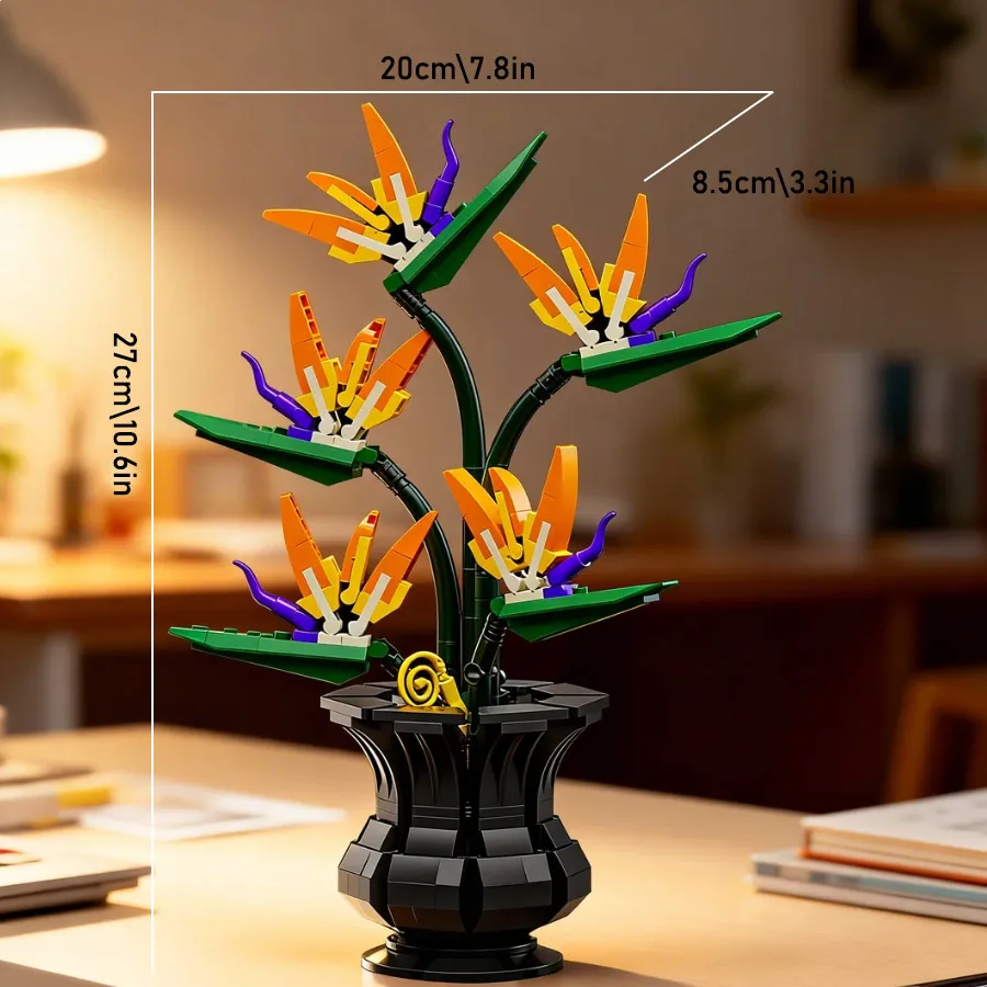 Bird of Paradise Bonsai Building Blocks Set Artificial Flower Plant Model DIY Block Kit Home Desk Decor Christmas Birthday Gift view 3