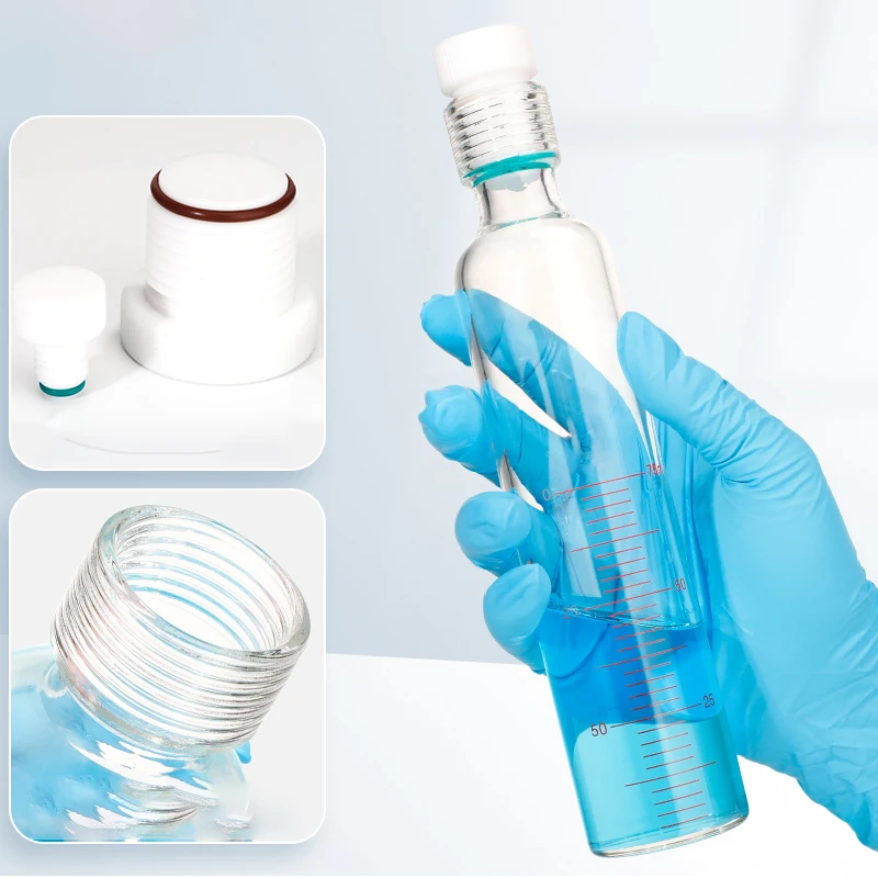 50-175ml thick-walled pressure-resistant bottle with flat bottom screw-top glass colorimetric tube with graduated PTFE stopper