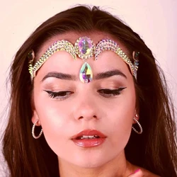 Stonefans Water Drop Forehead Headband Chain Bohemian Hair Jewelry Elegant Bridal Colorful Rhinestone Head Chain Women Headpiece